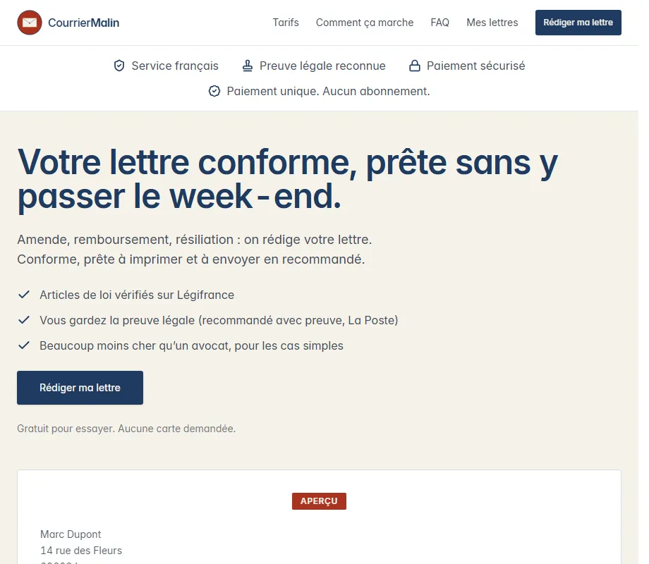 Page d'accueil de courriermalin.fr